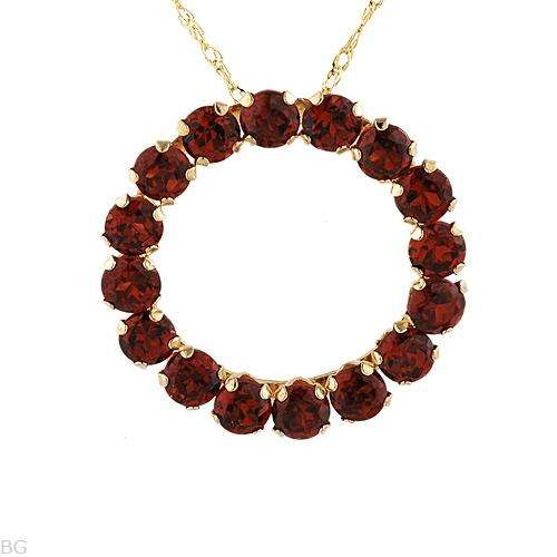 10k Gold Nice Brand New Circle Necklace With 1.60ctw Genuine Garnets Made in Yellow Gold