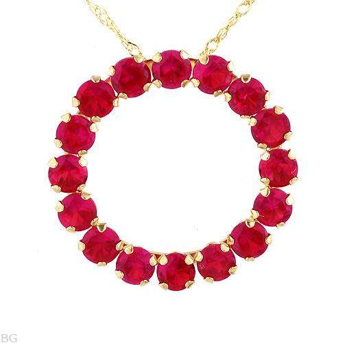 10k Gold Fashionable Brand New Circle Necklace With 2.24ctw Created Rubies in Yellow Gold