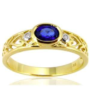 DIAMOND & BLUE SAPPHIRE RING Gorgeous Sapphire Ring - 9k Yellow Gold