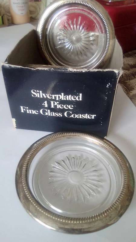 SILVERPLATED GLASS COASTERS