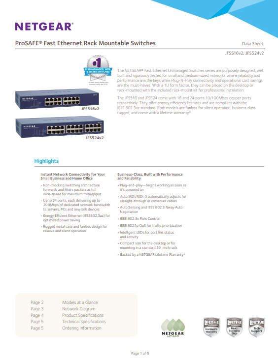 Netgear ProSafe 24 Port 10/100 Switch JFS524 v2 w/ RACK EARS