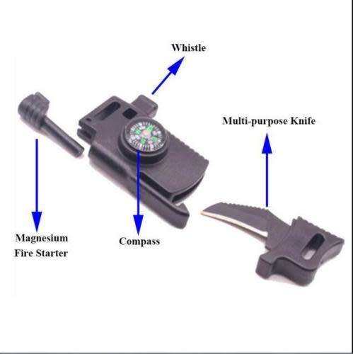 Survival Buckle Paracord Knife Whistle Magnesium Fire Starter Compass ( Buckle Only)
