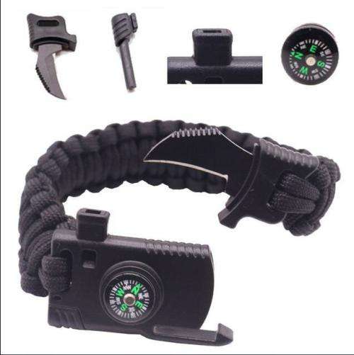 Survival Buckle Paracord Knife Whistle Magnesium Fire Starter Compass ( Buckle Only)