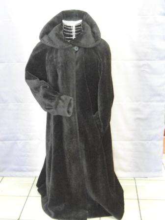 Black Faux Fur Coat, Hooded, Fully Lined, Size 34/36, Full Length, Imported