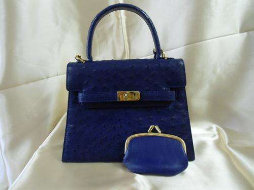 Geniune Ostrich Skin,Midnight Blue,Including Mini Purse,Excellent Condition,22cm (W) x 17cm (H)