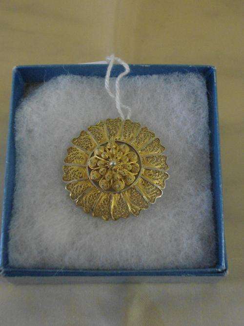 Gold Plated Pinned Filigree Brooch, Diameter 4cm