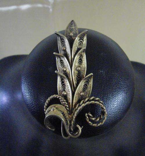 Gold Plated on Sterling Silver Filigree Leaf Brooch, 9.8 Grams, 7cm