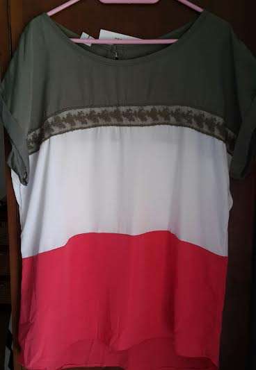 Brand new Insync Curve khaki, white and pink blouse