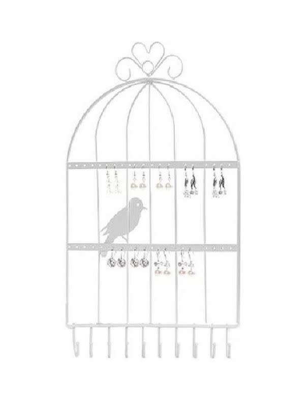 Metal Bird Cage Jewellery Hanger - White