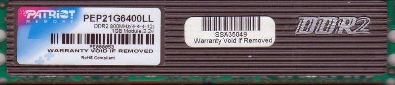 Patriot 1 Gig DDR 2 800 Mhz With HeatSink