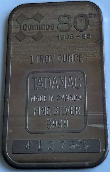 SILVER BAR 1 OUNCE TADANAC 80 YEAR CELEBRATION BAR