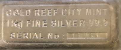 SILVER BAR .999 FINE SILVER 1 KG GOLD REEF CITY MINT COLLECTORS ITEM GREAT FOR SILVER STACKERS