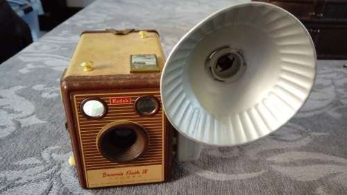 Brownie Flash IV camera - Made in England by Kodak Limited London with flash holder