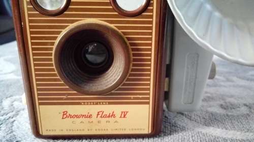 Brownie Flash IV camera - Made in England by Kodak Limited London with flash holder