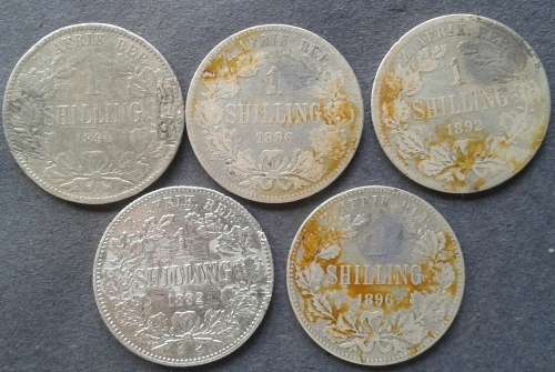 1892 &1896 ZAR 1 SHILLING LOT (X5)
