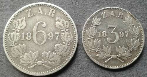 1892 ZAR 1 SHILLING & 6 PENCE PAIR