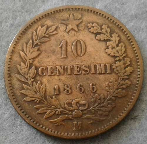 1866 ITALY 10 CENTESIMI KM#11.1 MILAN