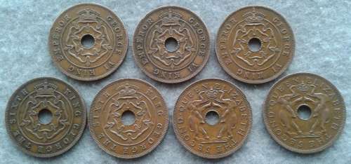 1943 - 1957 RHODESIA  7 X ONE PENNY LOT