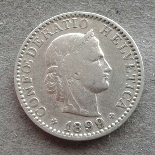 1899 SWITZERLAND 20 RAPPEN : MINTAGE 500 000 : NGC XF=$36 = R500+