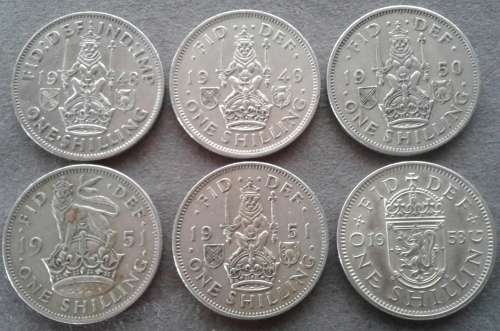 1948  - 1953 + G.BRIT ONE SHILLING : x 6 : COLLECTION