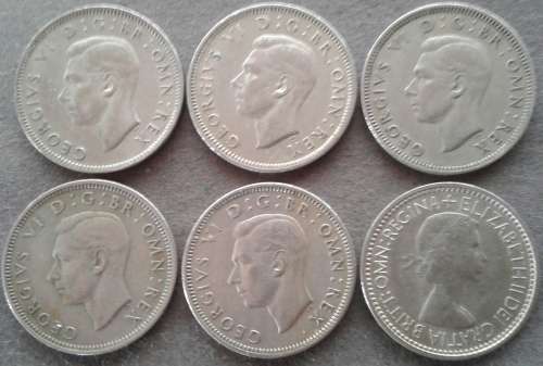 1948  - 1953 + G.BRIT ONE SHILLING : x 6 : COLLECTION