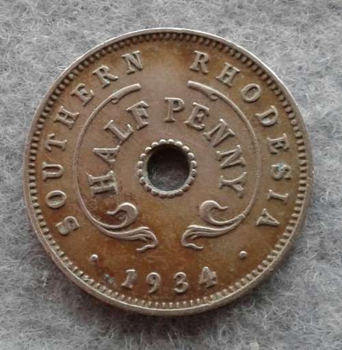 1934 SOUTHERN RHODESIA HALF PENNY : LOW 240 000 MINTAGE
