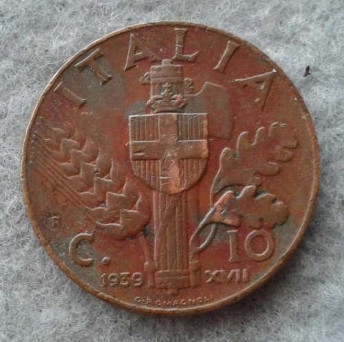1939 ITALY 10 CENTESIMI WWII