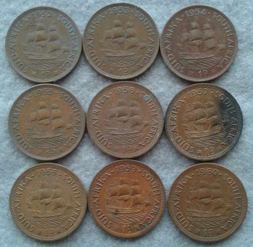 1952 - 1960 SA UNION PENNY TYPE SET
