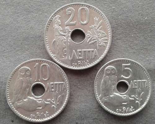 1912 GREECE 20 , 10 & 5 AENTA : EXCELLENT