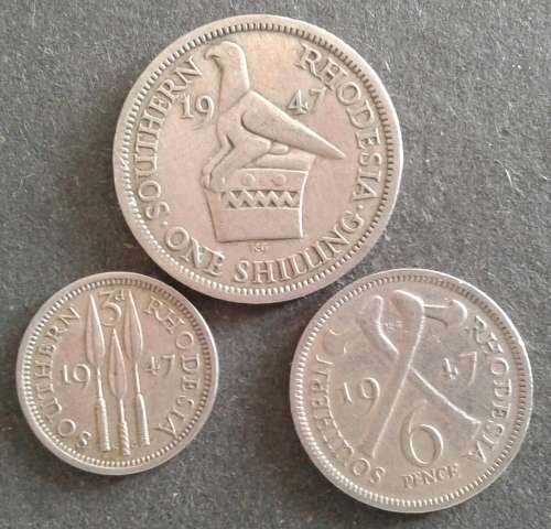 1947 RHODESIA 3 & 6 PENCE + ONE SHILLING TRIO