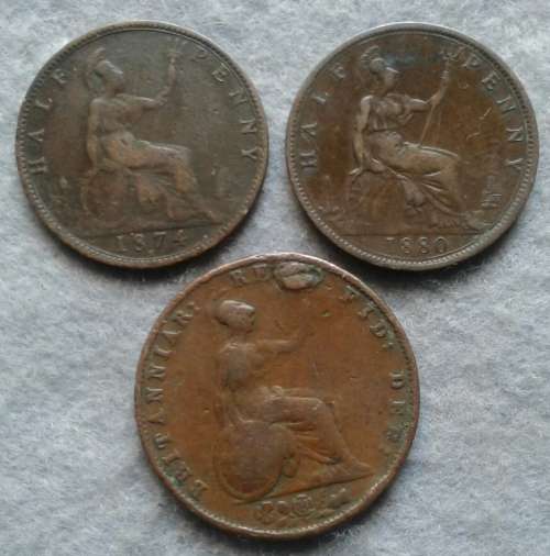 1858 , 1874 & 1880 G.BRIT HALF PENNY TRIO
