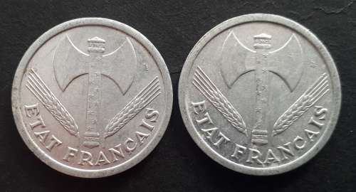 1943 and 44 FRANCE 2 FRANC PAIR : EXCELLENT