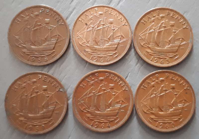 1958 - 1966 G.BRIT HALF & ONE PENNY LOT : X 6