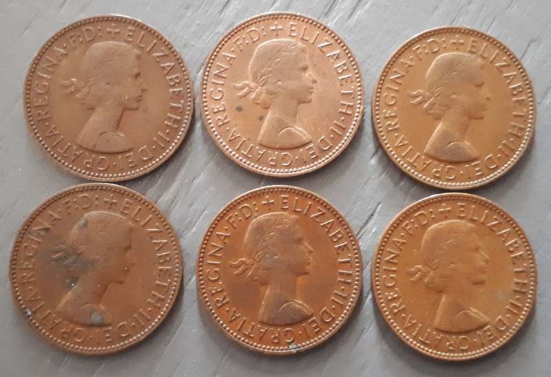1958 - 1966 G.BRIT HALF & ONE PENNY LOT : X 6