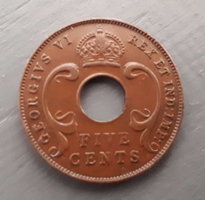 1941 EAST AFRICA : 5  CENT :  I MINT MARK