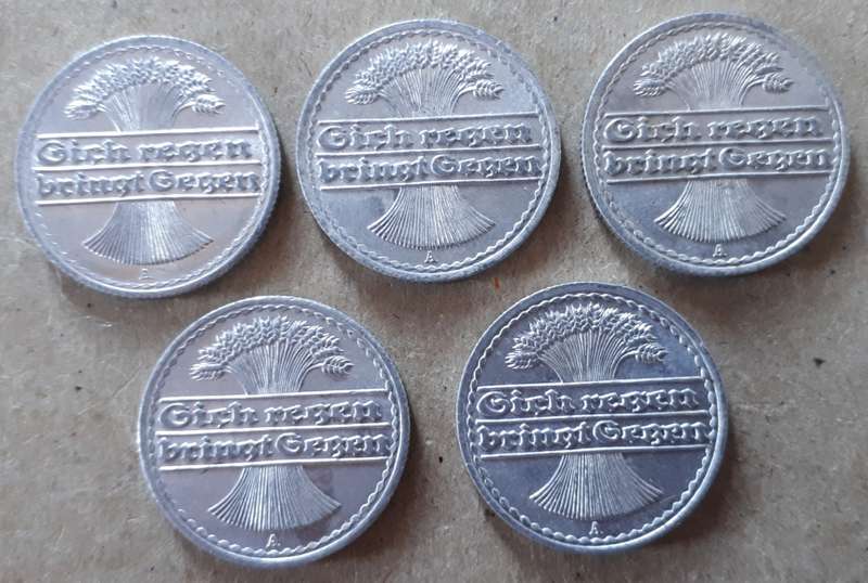 5 X Deutsche Reich 50 pfennig 1921 : high grade