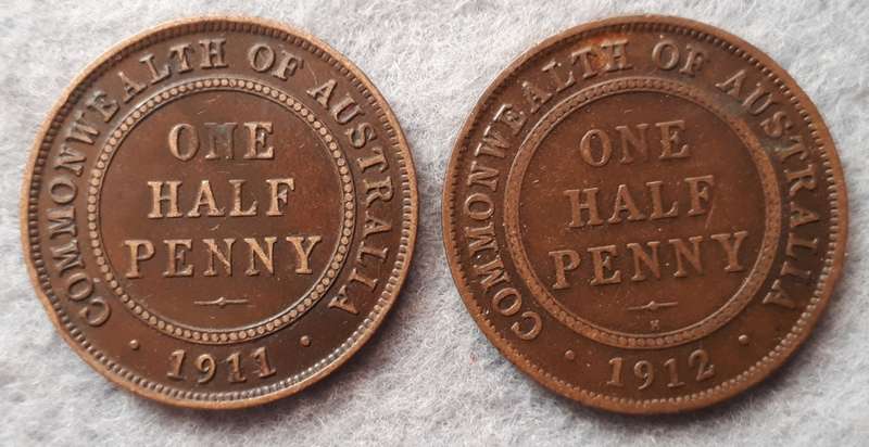 1911 & 1912 Australia one penny pair