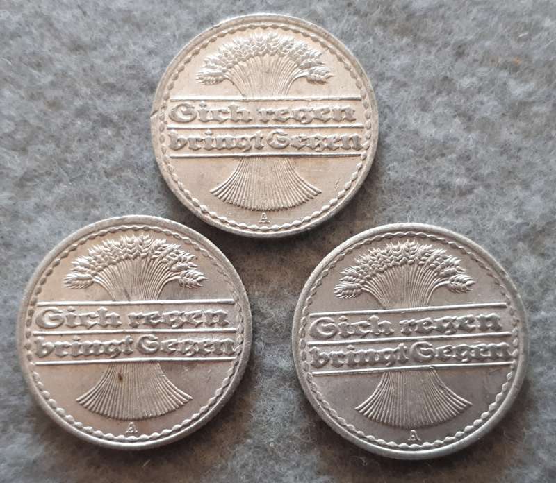 3 X Deutsche Reich 50 pfennig : high grade