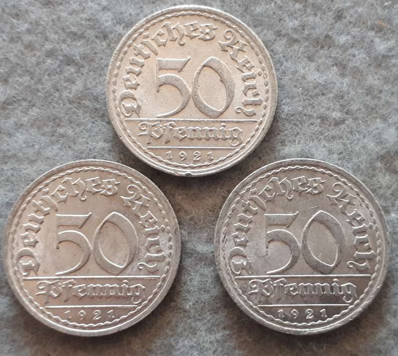3 X Deutsche Reich 50 pfennig : high grade