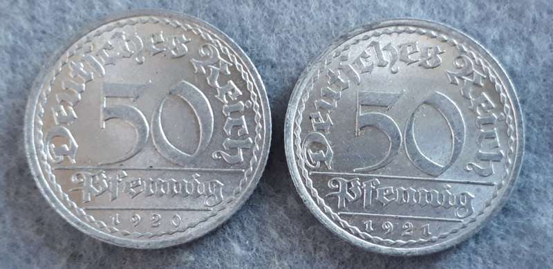 1920 & 21 Deutsche Reich 50 pfennig pair