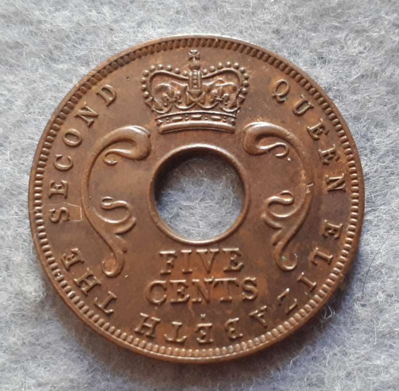 1956 East Africa 5 cent (H) mint mark