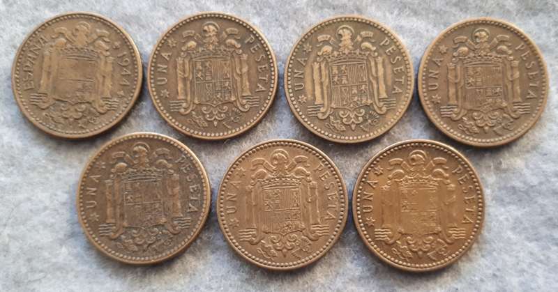 Spain una peseta`s collection : 7 different years