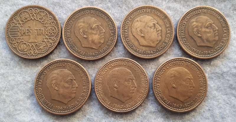 Spain una peseta`s collection : 7 different years