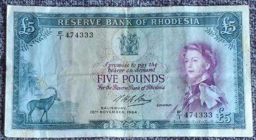 1964 Rhodesia 5 pound Note