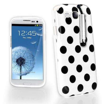 Polka Dots Gel Case Cover For Samsung I9300 Galaxy S3 III+ Film + Stylus