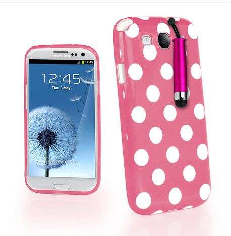 Polka Dots Gel Case Cover For Samsung I9300 Galaxy S3 III+ Film + Stylus