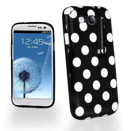 Polka Dots Gel Case Cover For Samsung I9300 Galaxy S3 III+ Film + Stylus