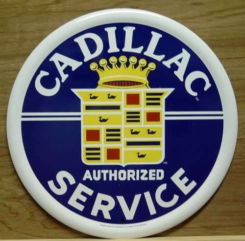 Cadillac Authorized Service Round Metallic Sign