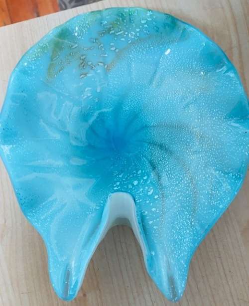 Vintage Mid Century Modern Italian Murano Turquoise Art Glass  Decorative Dish