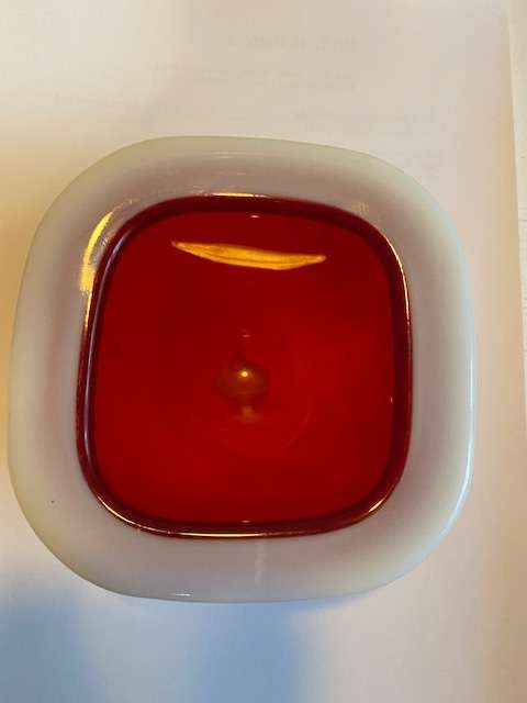 Barbini Murano translucent opaline dish/ bowl, red  and white alabastro